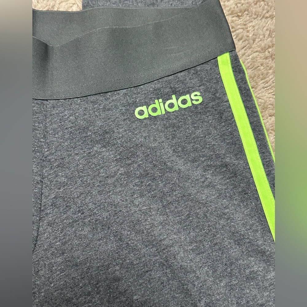 Adidas Charcoal Leggings with Neon Green Stripes size S EUC! - Picture 7 of 8